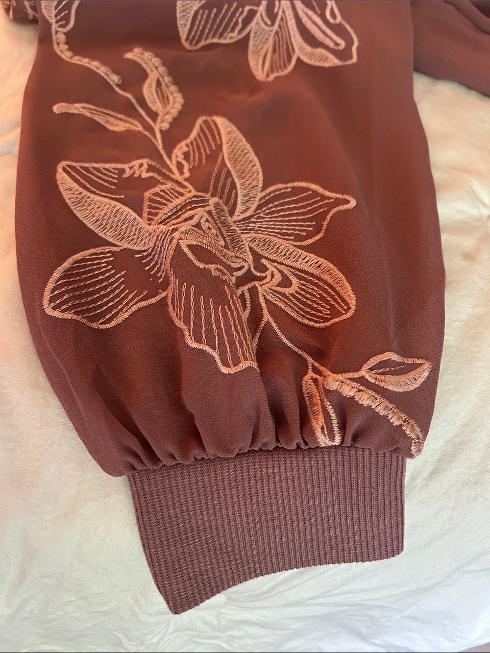 Maurices Mauve Pullover Blouse with Floral Sleeve Embroidery - Picture 5 of 6